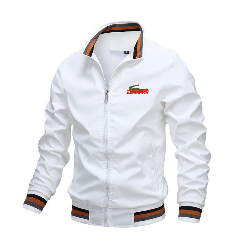 Crocodile Embroidered Jacket with Stand Collar and Zipper, Pilot Baseball Jacket for Men, One-Piece Drop-Shipping Pilot Jacket