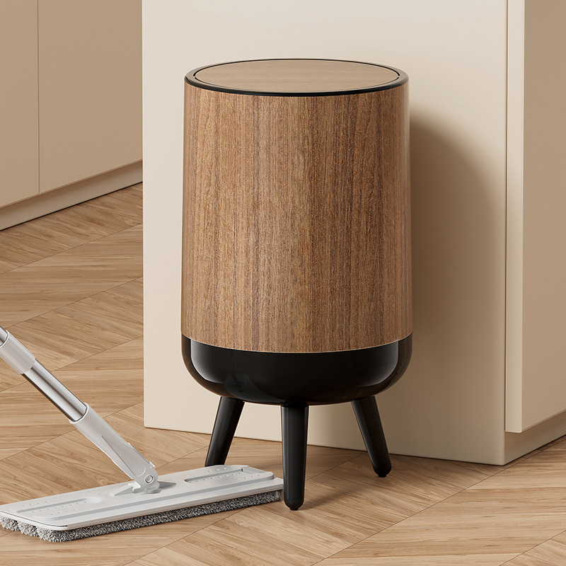 Younai Trash Can for Home Use, Large Capacity, for Kitchen, Living Room, Bathroom, with Lid, No Need to Bend Over, Wood Grain, High-Legged Storage Bin