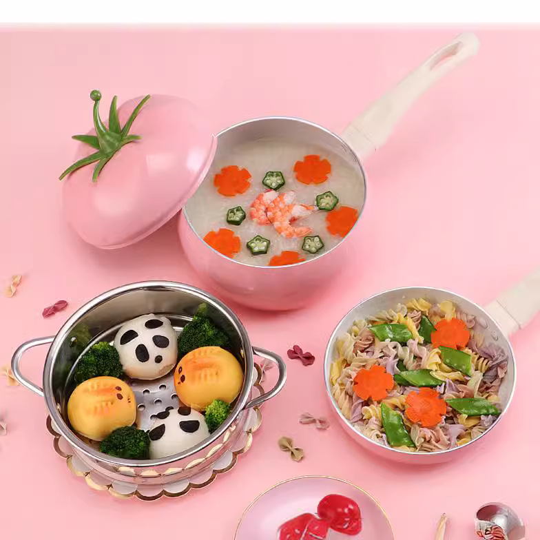 Yipin cocina creativa de leche de tomate olla antiadherente coreano olla de fideos instantáneos Cocina de Inducción universal de aluminio de doble fondo pequeña olla de leche