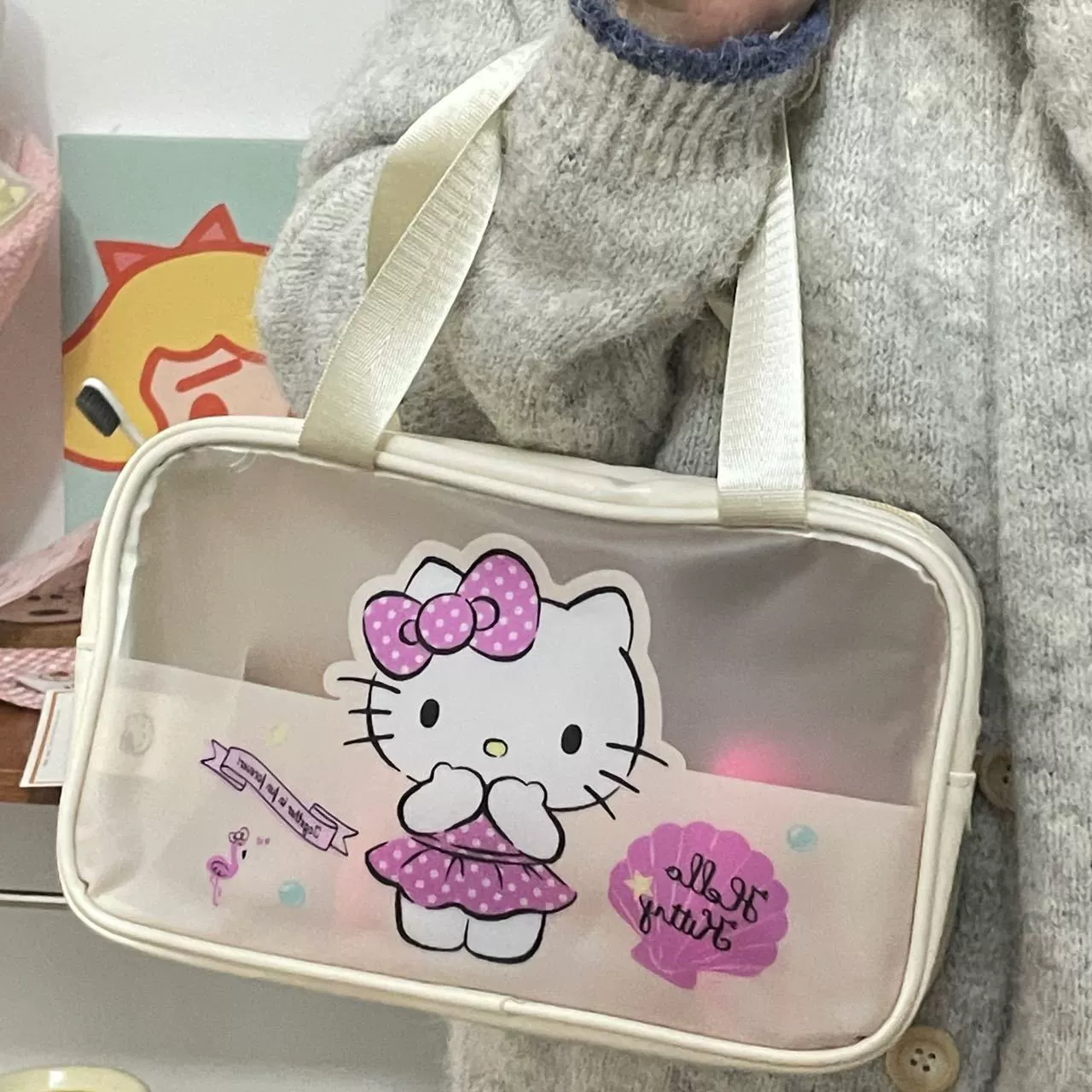 Hello Kitty, настоящая ручная косметичка с милым мультяшным персонажем, водонепроницаемая сумка-органайзер