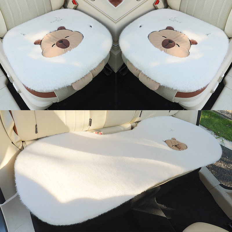 2025年新款卡通熊墩墩毛绒冬季汽车座垫多件套五座保暖通用座套