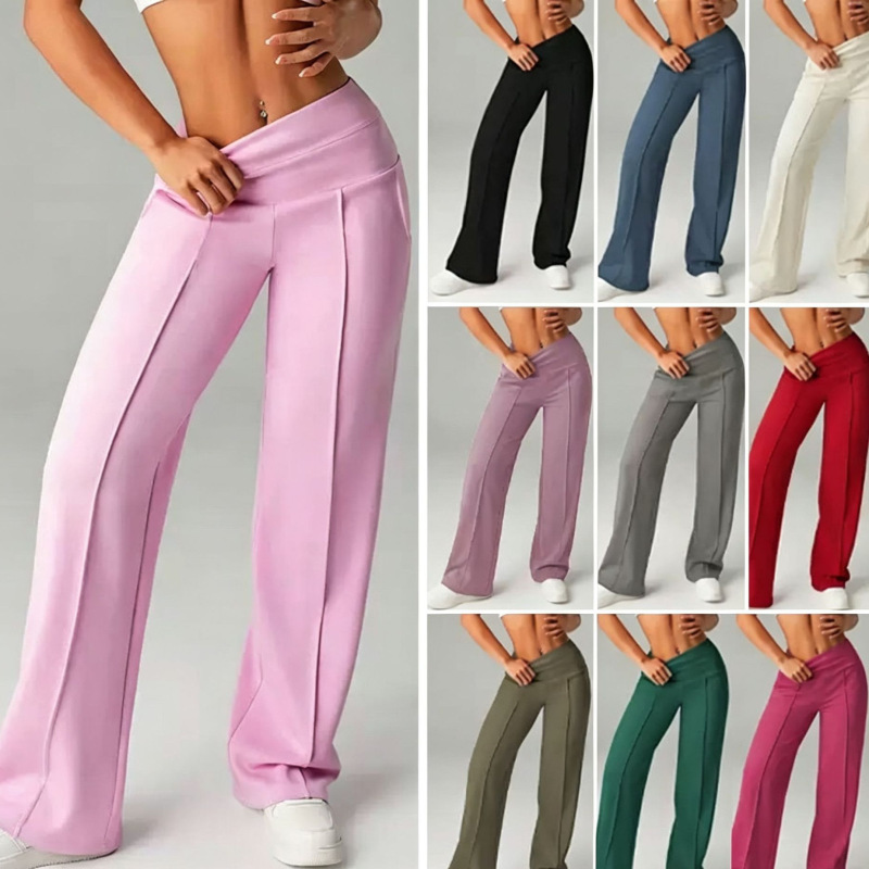 New Cross-Border Style Slim-Fit Sports Long Straight Pants with Waistline Stitching and Pockets, Suitable for Outdoor Casual Sports and Comfortable Straight Pants