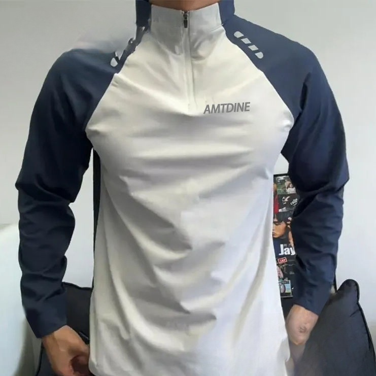 2025 Spring & Fall New American Half-Zip Long-Sleeved T-Shirts for Men and Women, Slim-Fitting Clothing, Contrasting Color Physical Fitness Sports Clothing