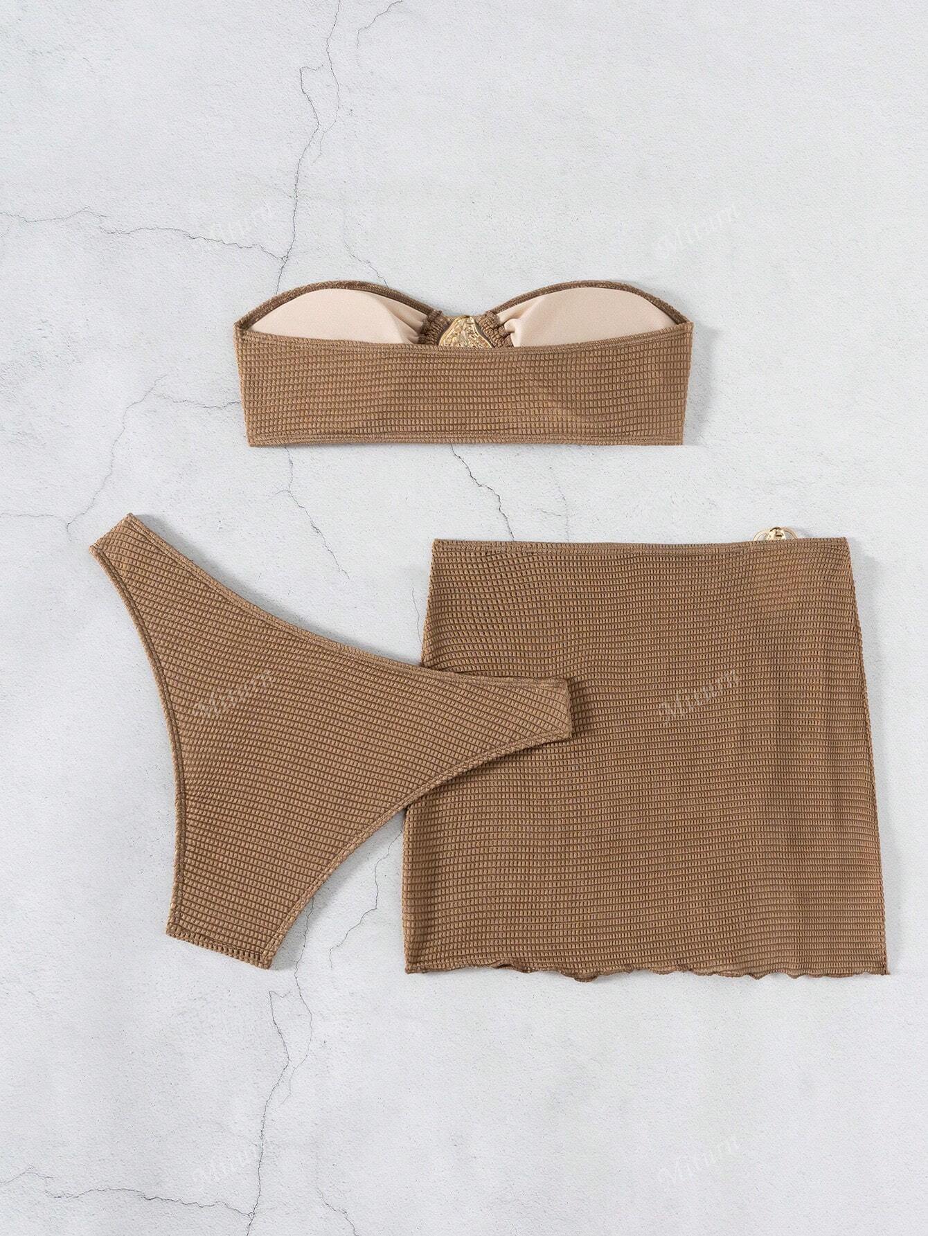 Bikini de Tres Piezas con Adornos Metálicos de Nailon para Natación image 3