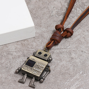 (Cross-border trading), fashionable accessory, movable robot, leather pendant, necklace, European style, simple and elegant design 3