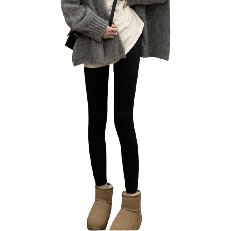 Otoño e Invierno pantalones de tiburón forro polar engrosado desgaste exterior cálido Barbie apretado pantalones bolsillo cintura alta vientre contratación polainas de las mujeres