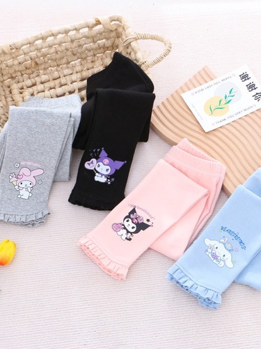 Children's Cotton Elastic Leggings 2024 Autumn/Winter Cartoon Fleece Lined Warm Outerwear Trendy Baby Pants