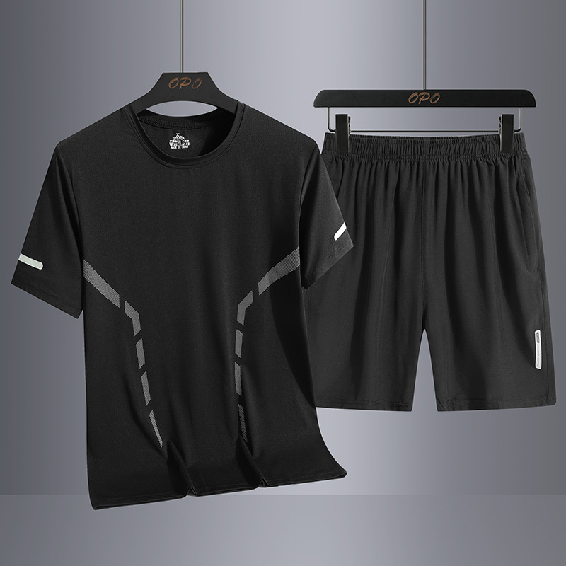 Verano hielo al aire libre hombre deportivo relajado tres piezas transpiración rápida secado cuello redondo camiseta pantalones set hombre