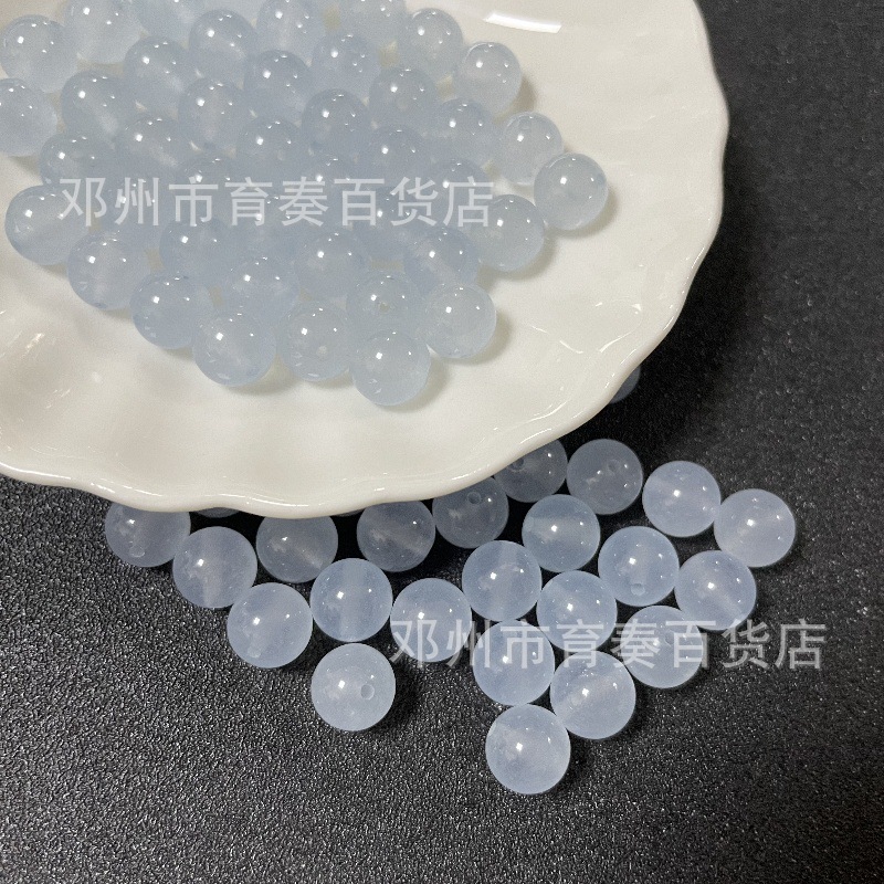 冰種天空藍玉髓散珠海藍寶色散珠飾品DIY手鍊項鍊半成品配件圓珠