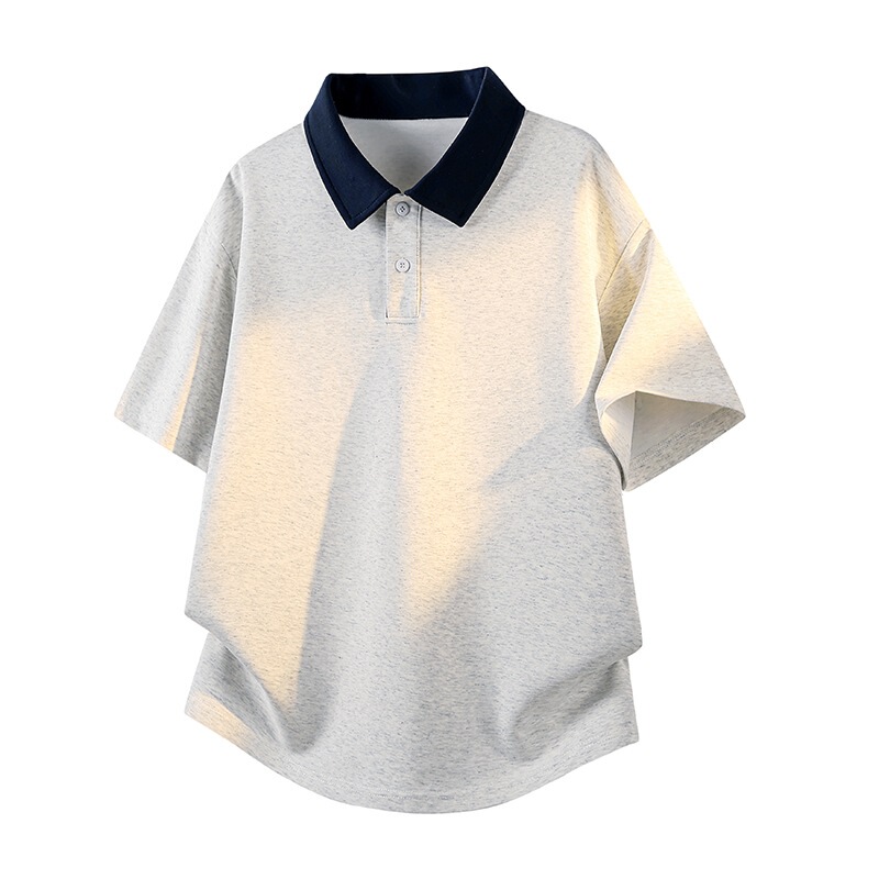 American High Street Style Summer Short-Sleeve Polo Shirt with Contrasting Colors, Trendy Couple's T-Shirt, Loose Fit, Heavy-Duty Trendy Design American High Street Style Summer Short-Sleeve Polo Shirt with Contrasting Colors, Trendy Couple's T-Shirt, Loose Fit, Heavy-Duty Trendy Design