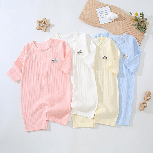 Newborn Baby Clothes: Summer Thin, Spring/Fall Long-Sleeve Rompers – Pure Cotton Pajamas for Boys and Girls, Perfect for Air-Conditioned Homes and Crawling Around.