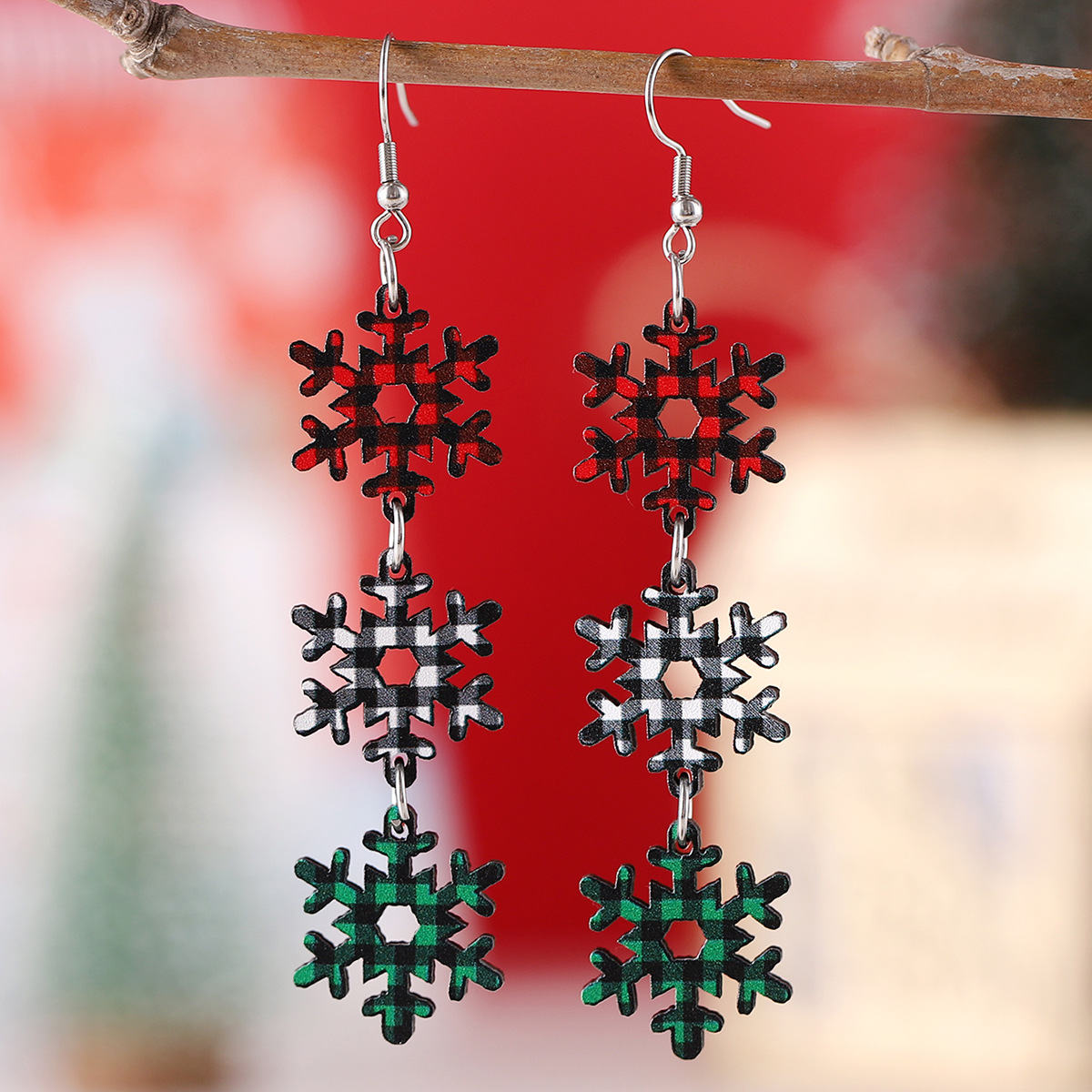 Bijoux de fête de Noël Boucles d'oreilles pendantes en forme de flocon de neige et d'arbre de Noël pour femmes_voghion.com