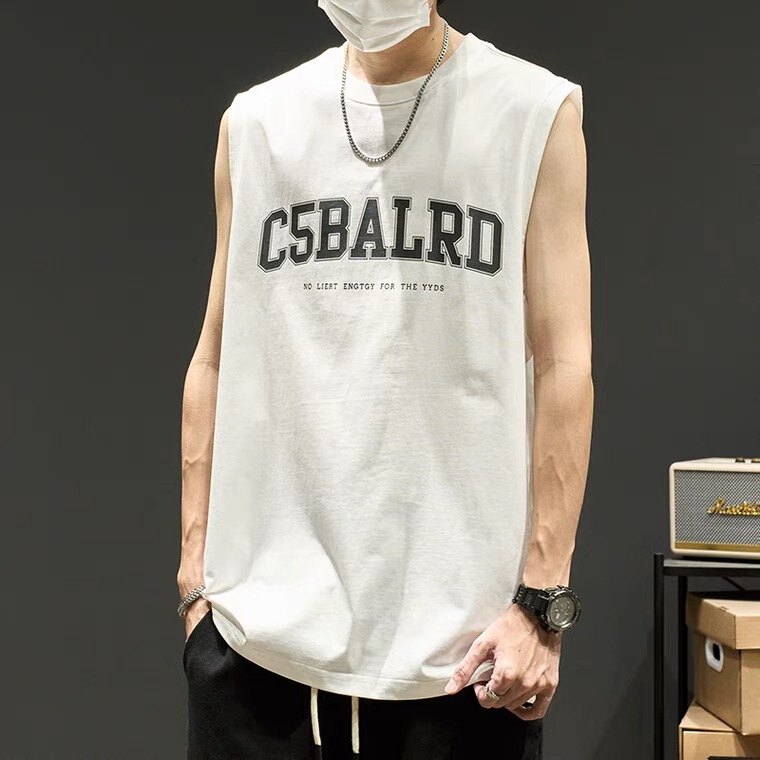 Vest Boys American Style Trendy Brand Letter Loose Hip-Hop Shoulder Summer Cotton Fashion Sports Outer Wear Sleeveless T-shirt