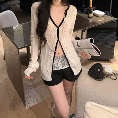 槿一 白玉兰山 羊毛混纺镂空长袖针织衫初秋上衣宽松慵懒气质小众