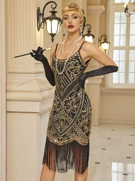 New Sequin Tassel Suspender Skirt 1920S Retro Gatsby Prom Party Evening Dress Amazon