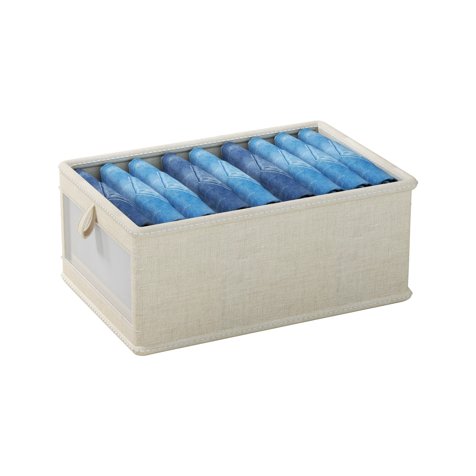 Foldable Storage Box, Cotton‑Linen Organizer, Beige, 40×28×17 cm (Stackable)