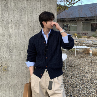 ASCLO Korean men's sweater sweater casual loose retro coat Korean style trendy high-grade hemp pattern