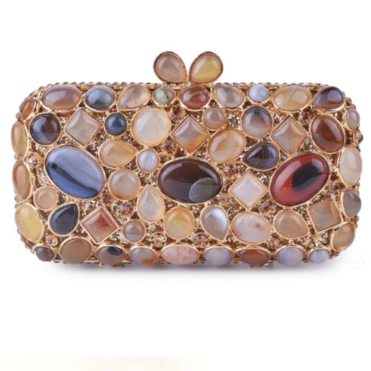 Túi clutch dạ tiệc đính đá rhinestone mã não màu ngọc lam — Màu vàng chi tiết 4