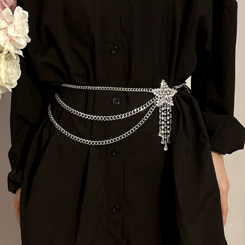 2025 новый стиль цепочка на талию с пятиконечной звездой и стразами для женщин, универсальный декоративный пояс для платья, металлическая цепочка для брюк