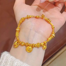 古法沙金亮面锤纹胖福黄财神手链女新中式如意葫芦小星球手串饰品