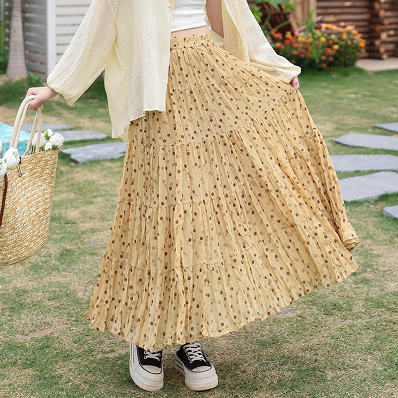 Fei Yuan High Waist All-match Slimming Five-section A- line Large Swing Skirt Summer New Arrival Wizard of Oz Floral Pleated Skirt