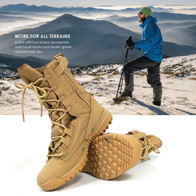 High-Top Sand-Colored Tactical Boots for Men and Women Outdoor Breathable Side-Pull Hiking Desert Mountaineering Shoes Training Security Duty Boots
