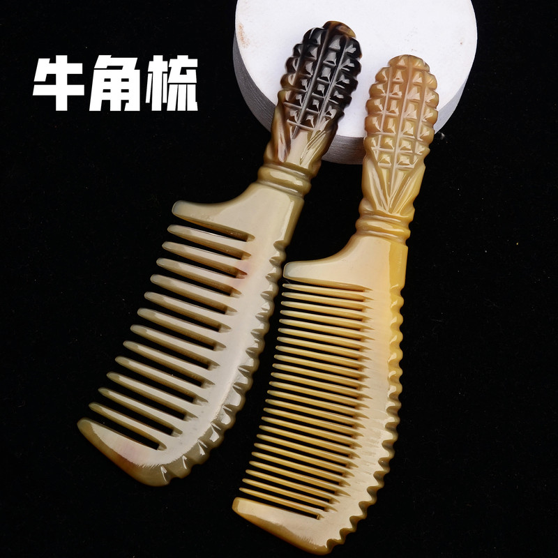 メーカー卸売りヤク角厚さ櫛彫刻櫛厚さトウモロコシ櫛彫刻丸柄厚さ柄手作業櫛|undefined
