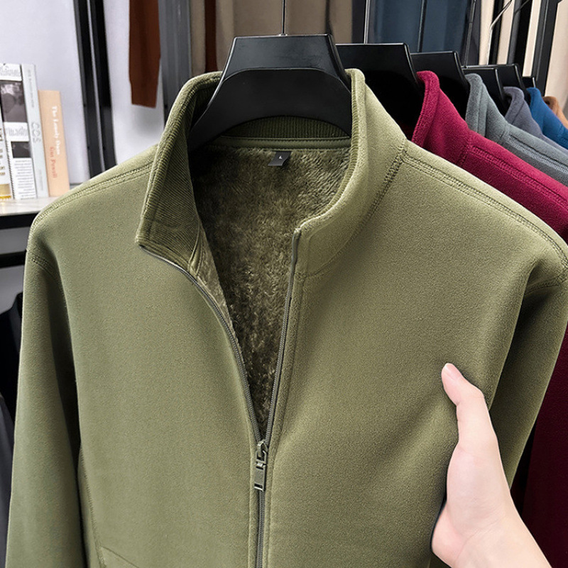Autumn and Winter Outdoor Velvet Thickeneded Warm Stand-Up Collar Fleece Men's Large Size Loose Casual Double-Sided Velvet Sweatshirt Cardigan