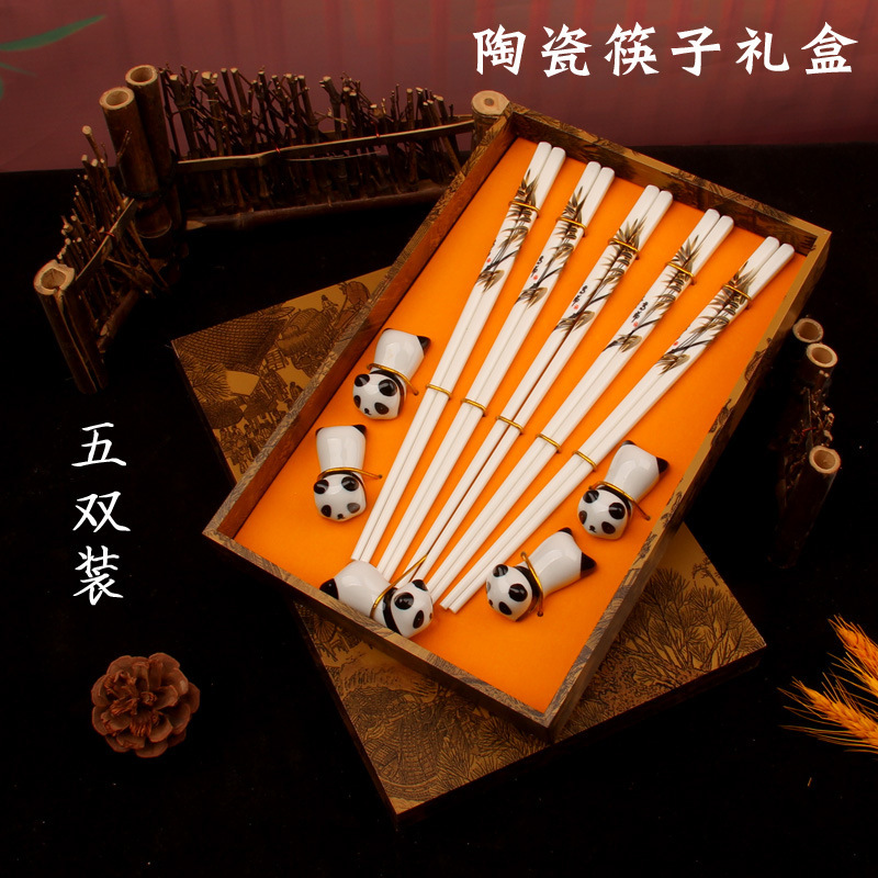 Jingdezhen Ceramic Chopsticks Gift Box Blue and White Panda High-End Business Gift Chinese Style Souvenir for Foreigners Home Use