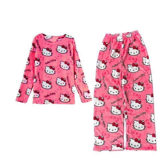 Cartoon Printing Long Sleeve Pajamas Women's Home Casual Flannel suit European Version Vacuum Label