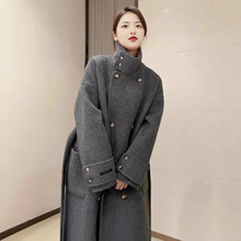 毛呢外套女2024年新款冬季灰色中长款赫本风双面羊绒大衣