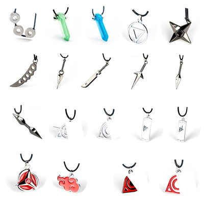 忍者动漫周边 COS饰品 鸣人项链吊坠水晶三环木叶晓红云项链