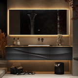 Французский дубовый шкаф для ванной комнаты в стиле середины века, сочетание натурального роскошного камня, умывальник для ванной комнаты, умывальник, шкаф для ванной комнаты