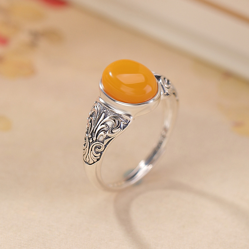 Nhẫn bạc S925 vintage họa tiết hoa mật ong, điều chỉnh độ mở — Một mảnh