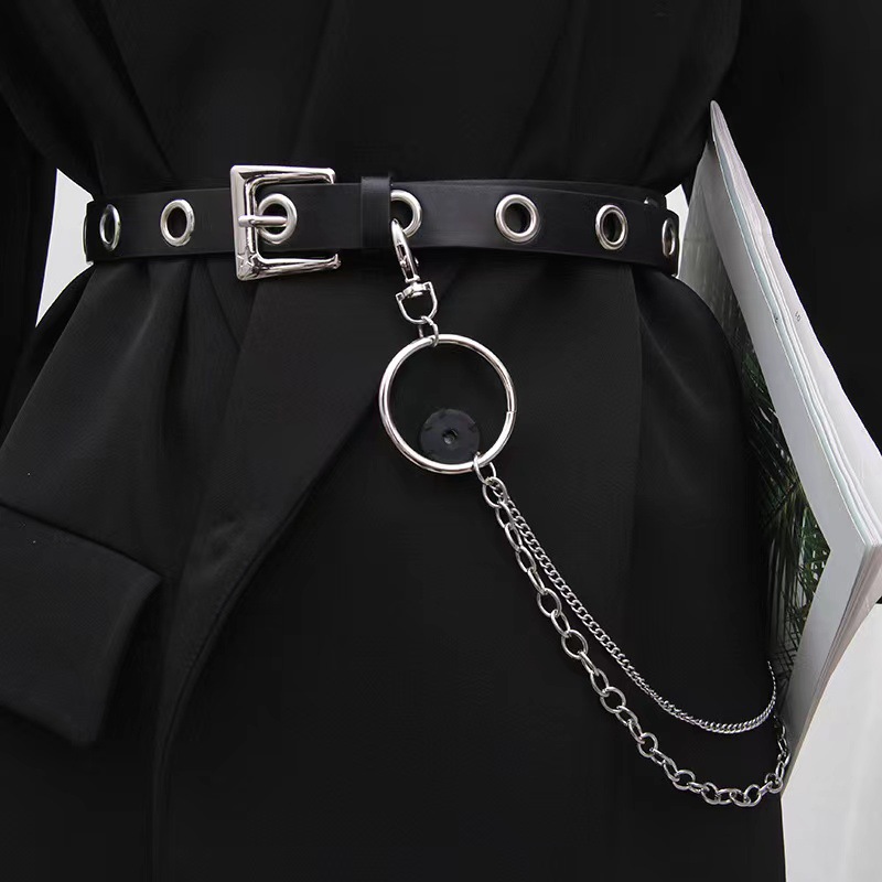 Punk Square Pu Leather Alloy Metal Button Chain Belt display picture 2