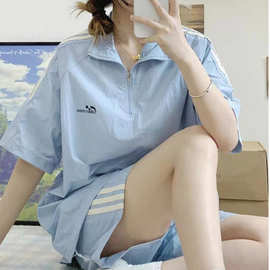 韩版学院风休闲运动服套装女夏季学生时尚宽松短袖短裤防晒两件套