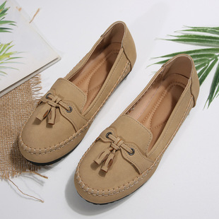 European and American Flat Tassel Pea Shoes Women's 2025 Spring and Autumn New Black Bow Soft Bottom Pregnant Women's Pedal Flat Shoes