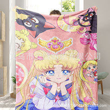 亚马逊热销卡通美少女战士组合高清印花法兰绒毛毯适合儿童成人