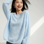 康赛妮！拉绒一体成型100%山批发衫宽松圆领慵懒感针织衫女宽松