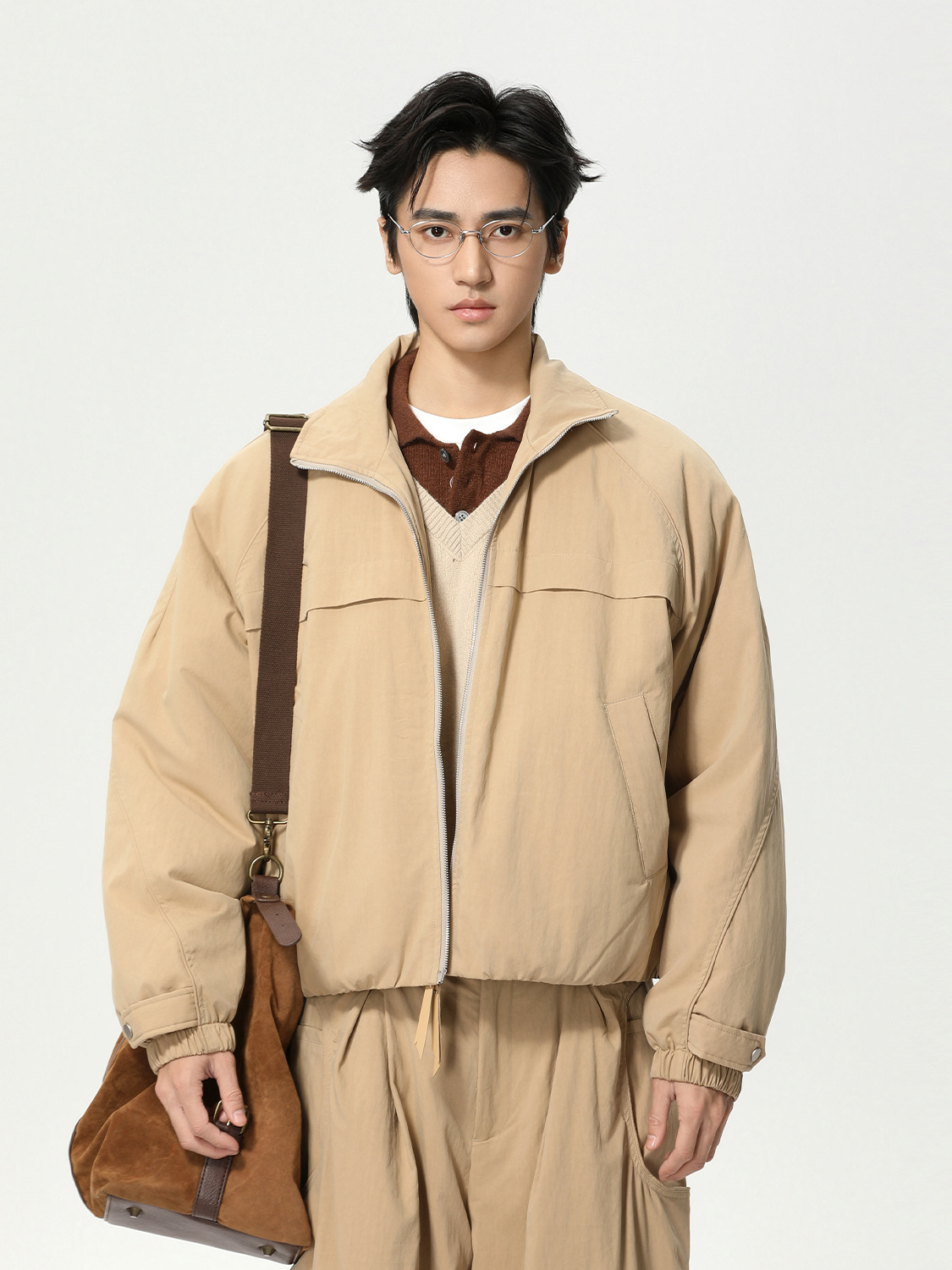 MTLCLOTHES Hombres| Coreano simple ropa de algodón de color sólido chaqueta cintura elástica pantalones casuales multifuncional conjunto diario