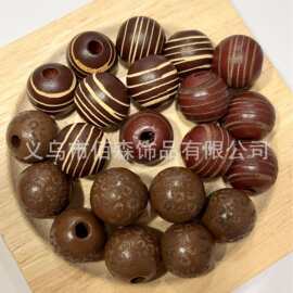 跨境热卖16mm禾木珠彩色条纹圆珠DIY手链项链饰品配件打孔散珠现