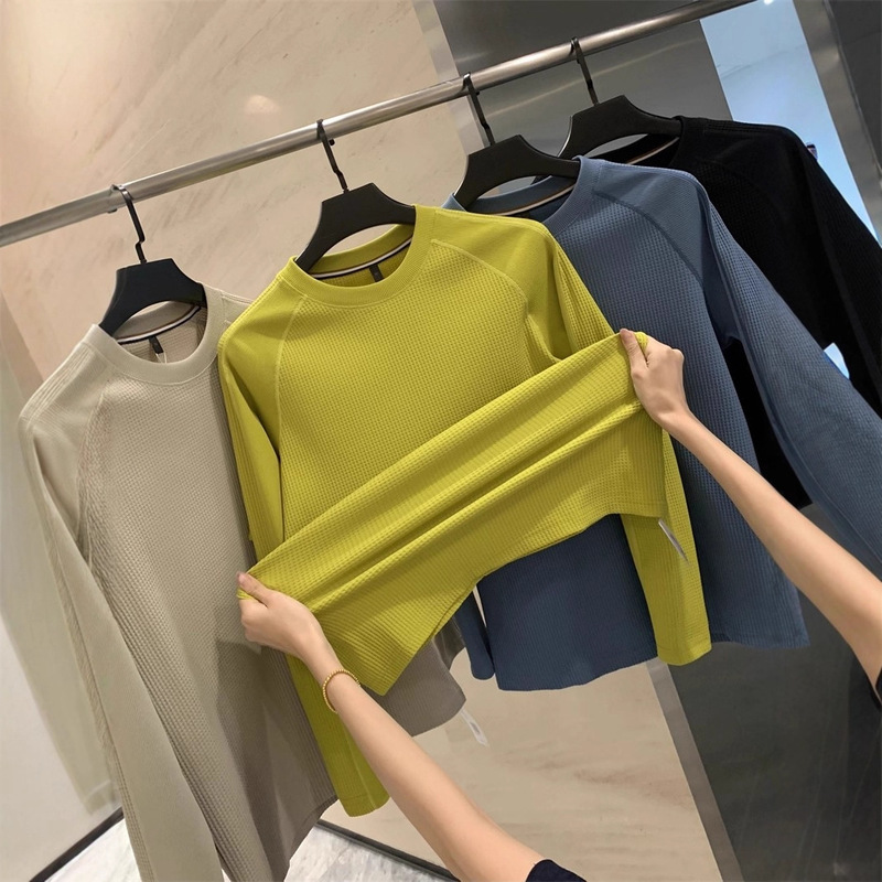 Lightweight Waffle! Sweat-Absorbent and Quick-Drying! Spring and Autumn New Men's and Women's Casual Fashion Long Sleeve T-Shirt Bottoming Sweater Trendy