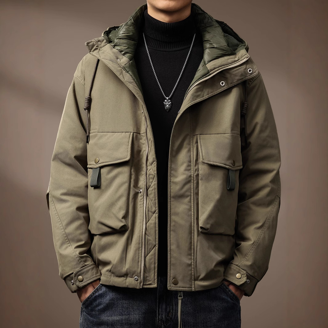 Trendy Brand 90 White Duck down Workwear down Jacket for Men, New Winter Thickened Warm Hooded Coat for Men