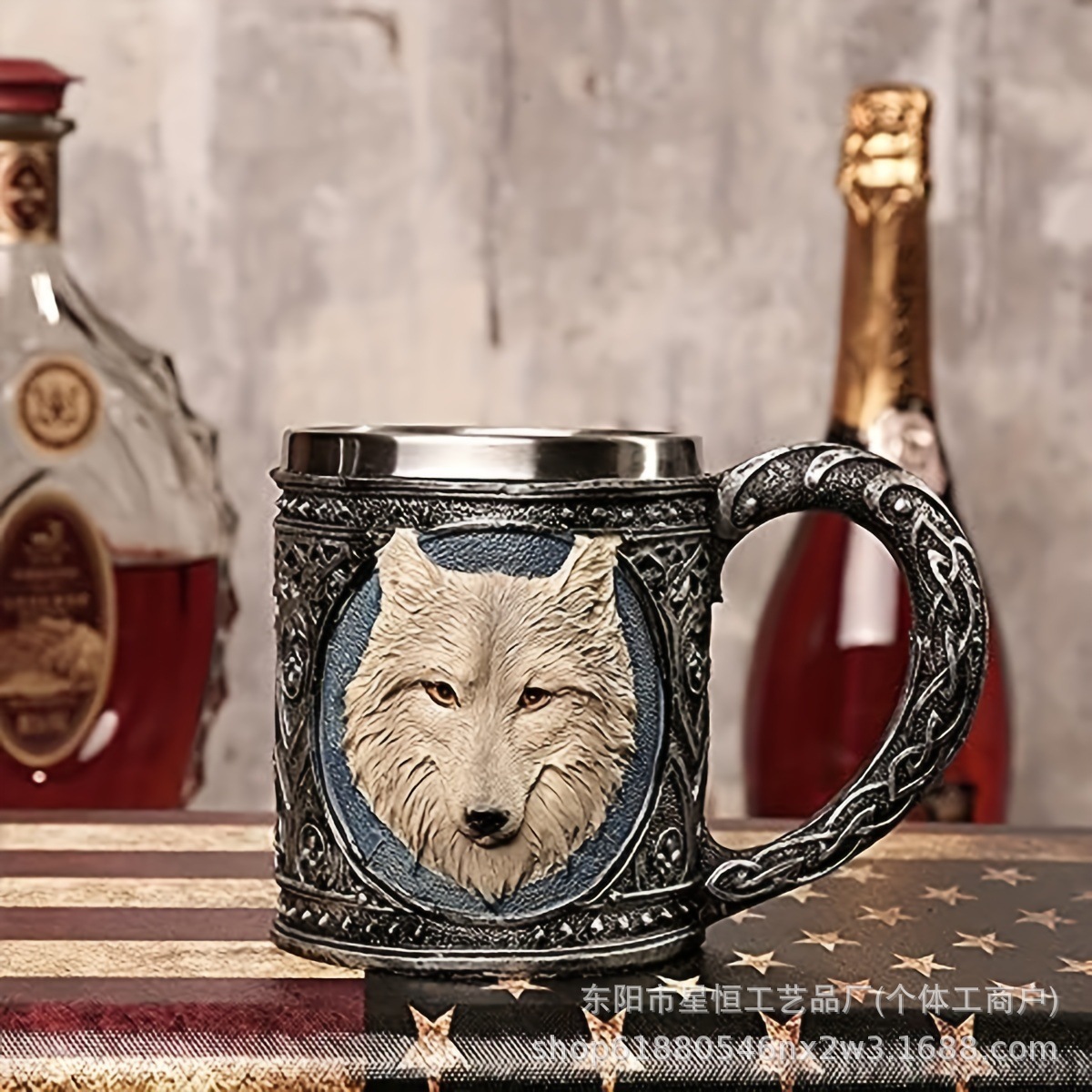 Comercio exterior transfronterizo nueva taza de cabeza de lobo 3D taza de agua de acero inoxidable de dibujos animados taza de agua de animales