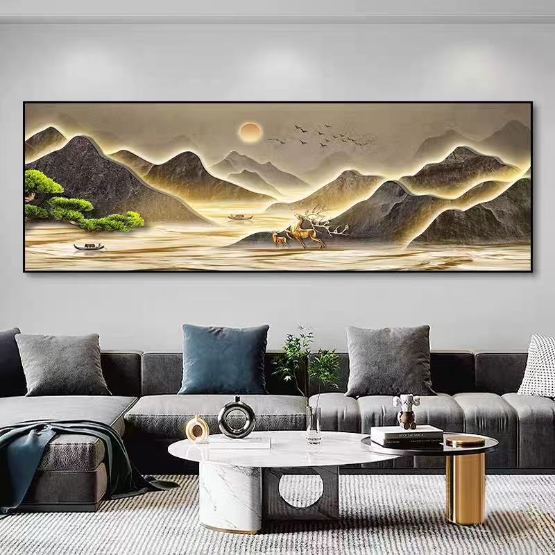 办公室横板壁画背有靠山挂画现代客厅沙发装饰画新中式茶室山水画|undefined