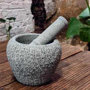 Vintage Blue Stone Mortar Garlic Press Medicine Grinder Stone Cup Household Food Grinder Pestle Traditional Garlic Press Mortar