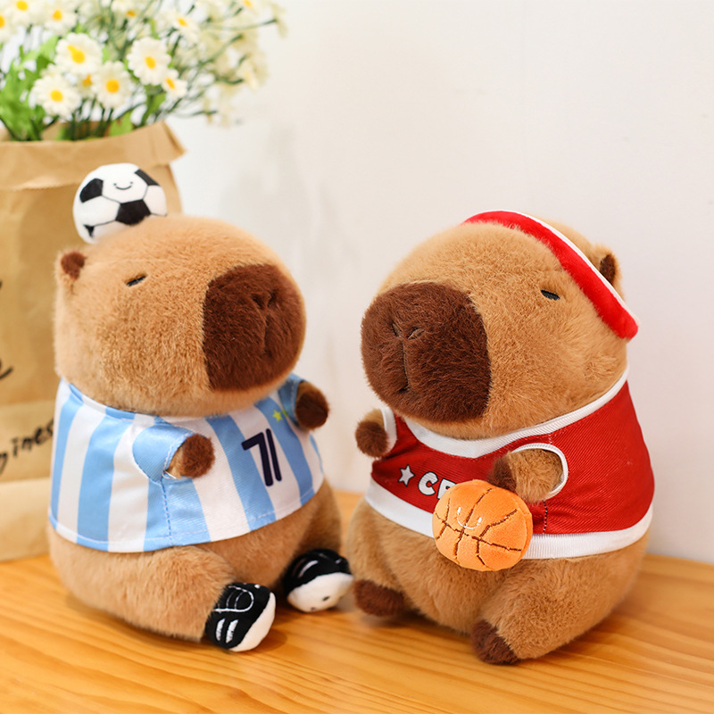 Cross-Border Plush Toy Capybara Basketball Player Wearing Sportswear, Capybara Plush Toy Football Player Doll 8inch Claw Machine Toy