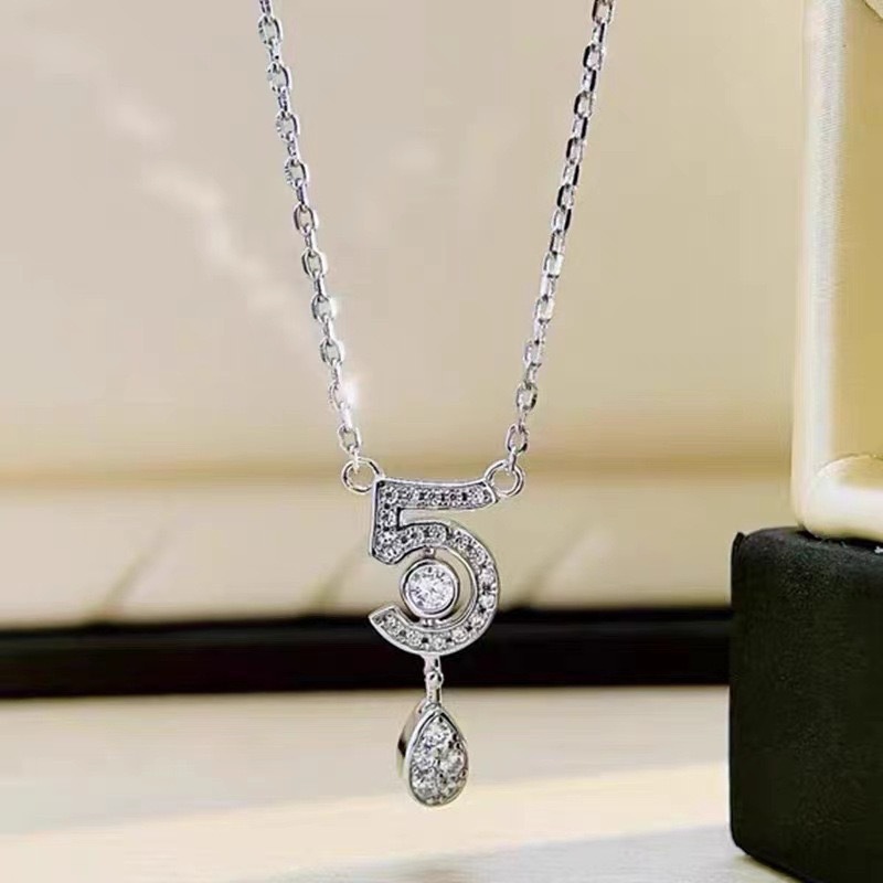 Xiangjia High Version 925 Silver Digital 5 Full Diamond Pendant Necklace Women's Light Luxury Elegant High Sense 5 Word Full Diamond Earrings