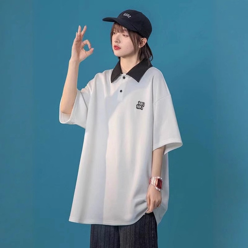 Summer New Student Loose Collar Short Sleeve POLO Shirt T-Shirt Trendy Unisex POLO Shirt Top