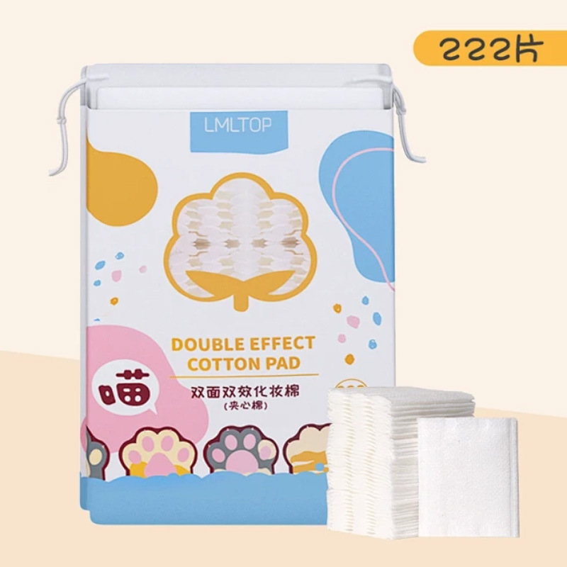 LMLTOP dibujos animados garras de gato 222 piezas de algodón de maquillaje de doble cara espesa hoja de algodón de maquillaje húmedo